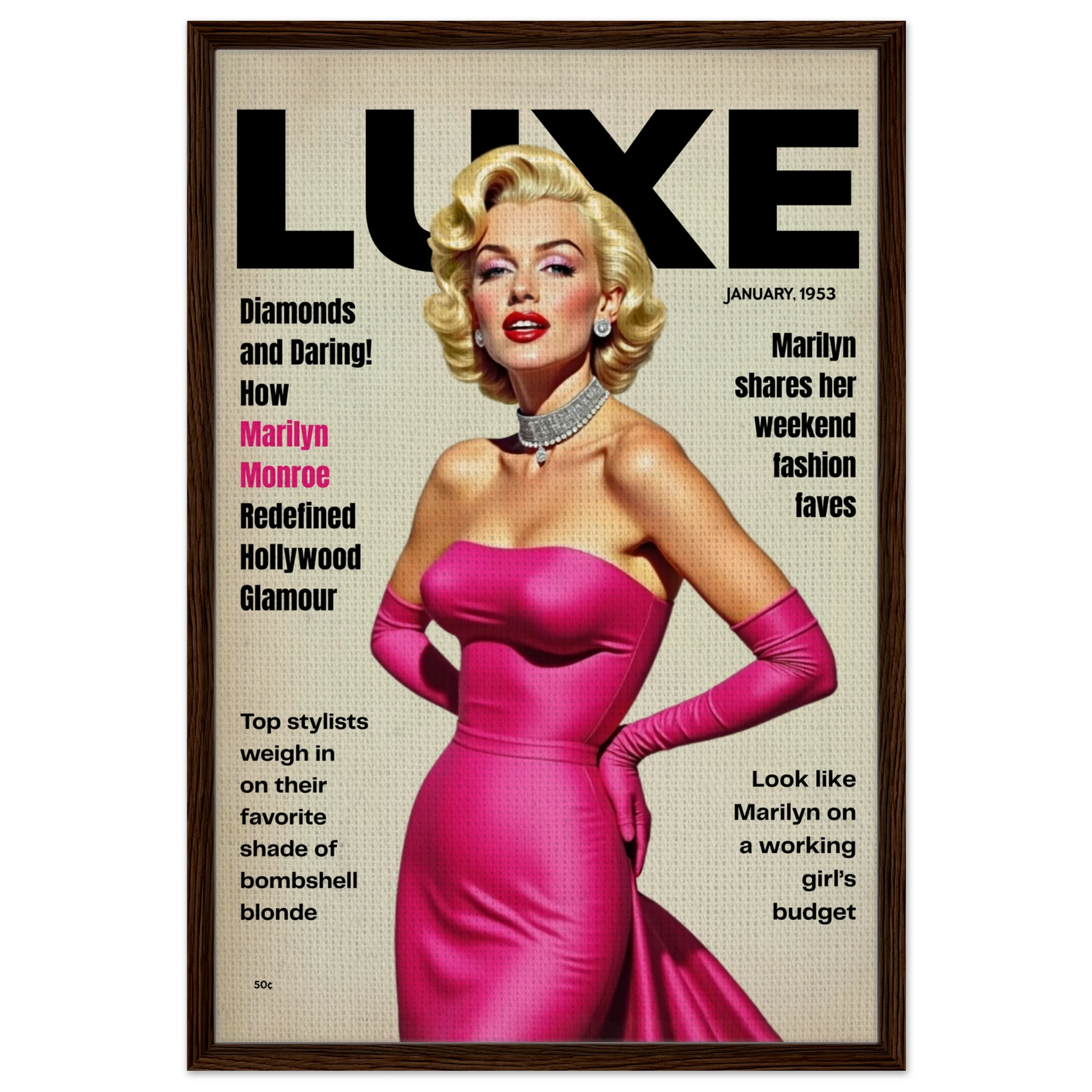 Marilyn Monroe Old Hollywood Art Print Dark Brown Wood Frame 60x90 cm 24x36″ Framed Canvas