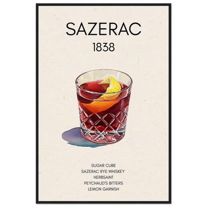 Sazerac Cocktail Bar Art Print Black Wood Frame 60x90 cm 24x36″ Museum-Quality Matte Paper Wooden Framed Poster