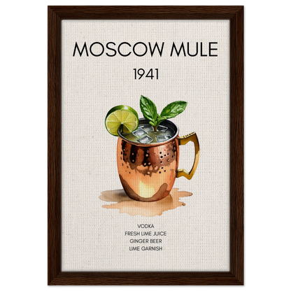 Moscow Mule Cocktail Bar Poster Print Dark Brown Wood Frame 30x45 cm 12x18″ Framed Canvas