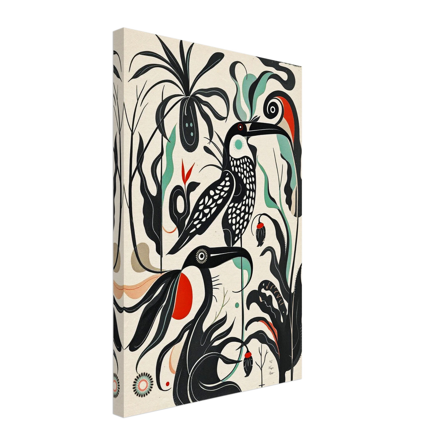 Mid-Century Modern Tropical Bird Art Print No Frame 40x60 cm 16x24″ Gallery Wrapped Canvas