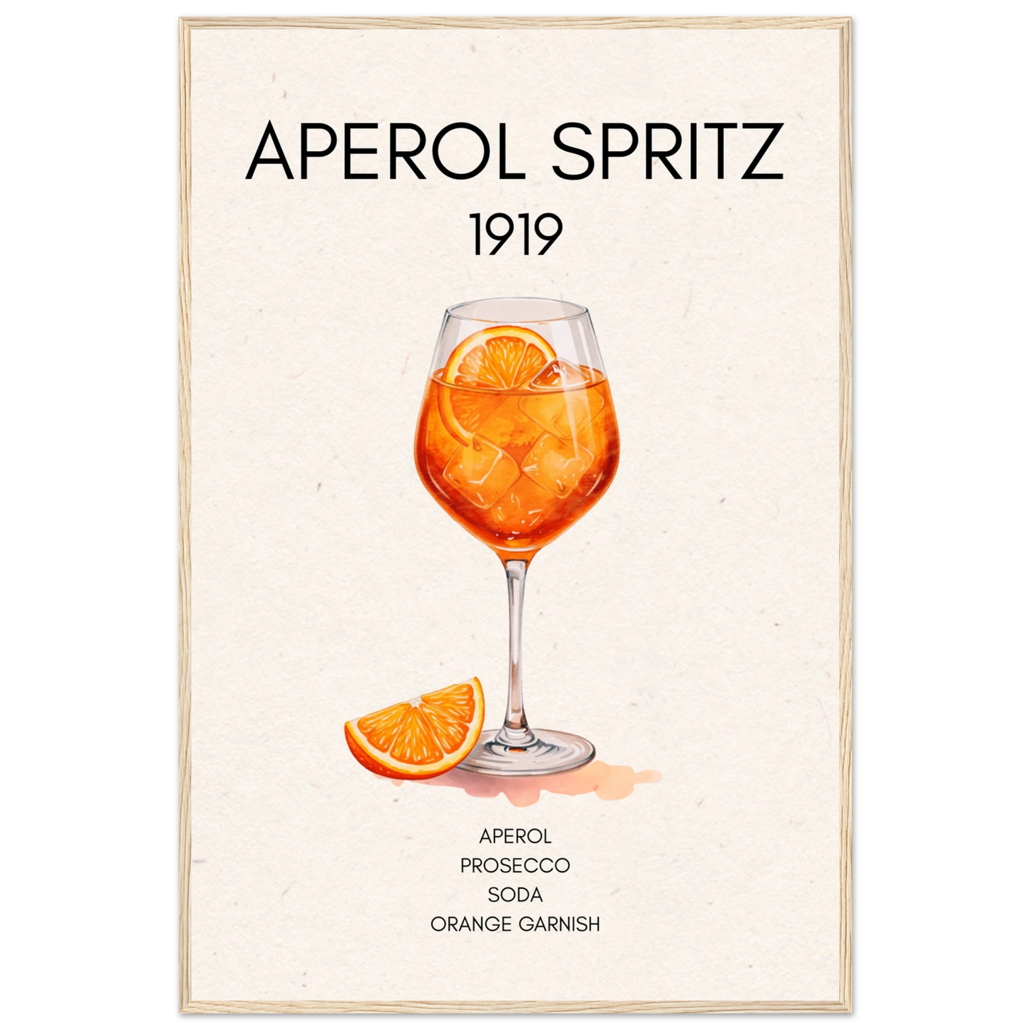 Aperol Spritz Cocktail Bar Poster Print Light Wood Frame 60x90 cm 24x36″ Premium Matte Paper Wooden Framed Poster
