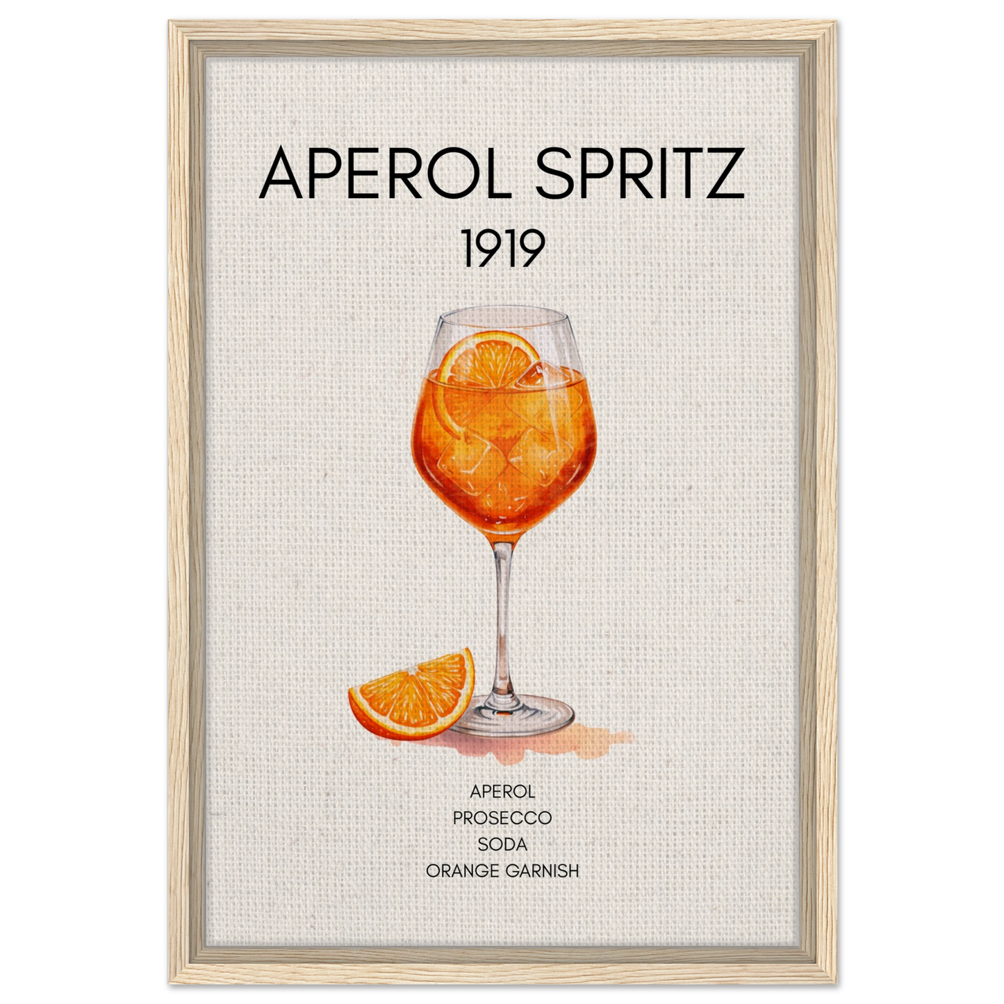 Aperol Spritz Cocktail Bar Poster Print Light Wood Frame 40x60 cm 16x24″ Framed Canvas