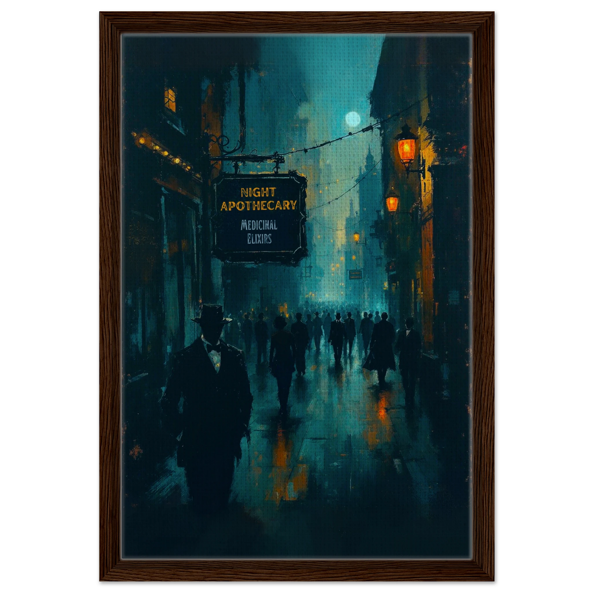 Prohibition Speakeasy Moody Nightlife Art Print 40x60 cm 16x24″ Framed Canvas Dark Brown Wood Frame