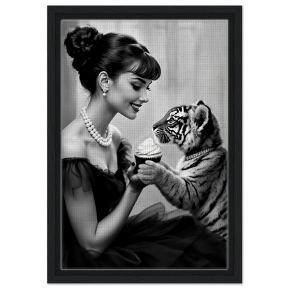 Audrey Hepburn Tiger Cub Art Print Black Wood Frame 30x45 cm 12x18″ Framed Canvas