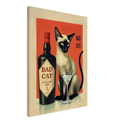 Siamese Cat Gin Martini Cocktail Art Print 60x80 cm 24x32″ Gallery Wrapped Canvas No Frame