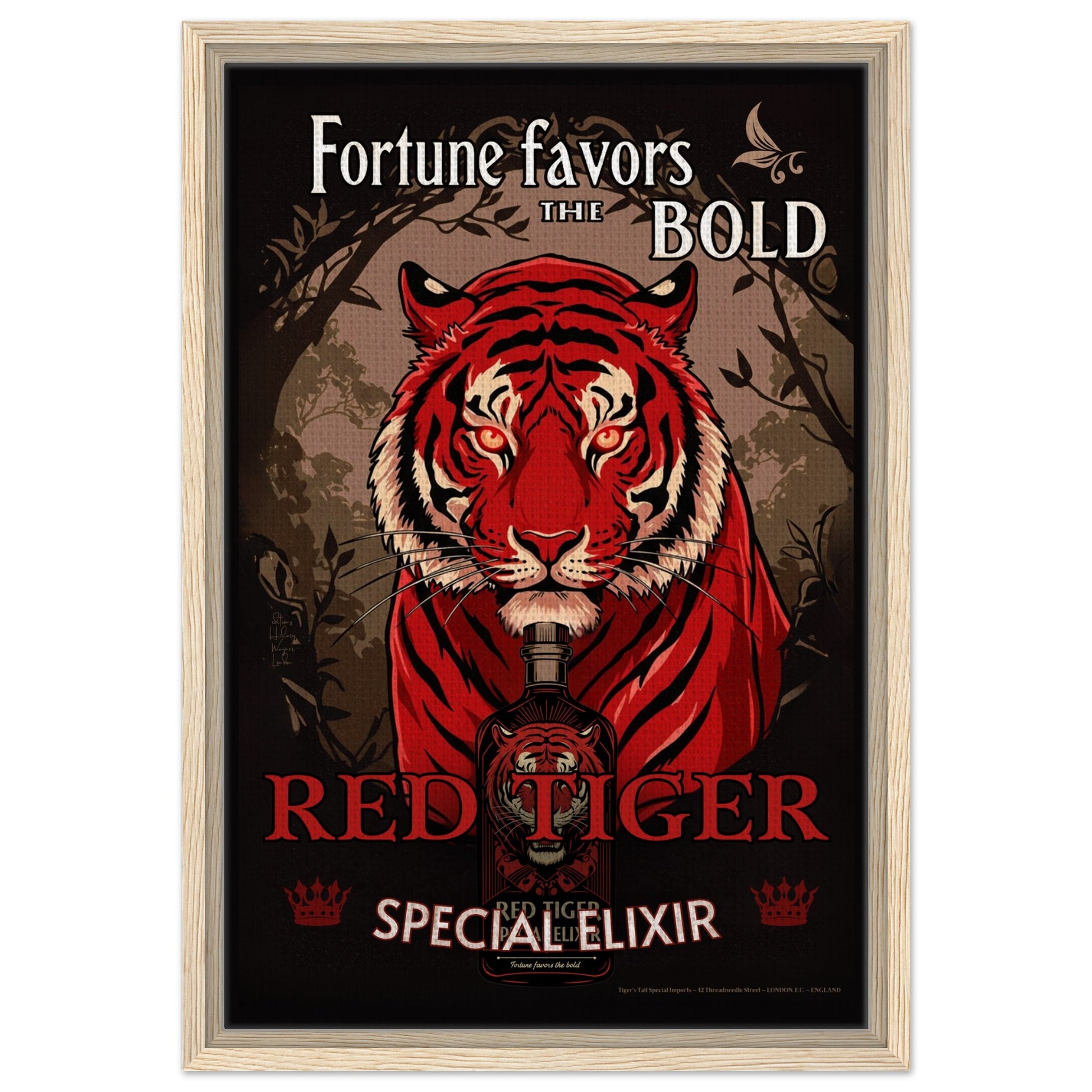 Tiger Cocktail Bar Art Poster Print 40x60 cm 16x24″ Framed Canvas Light Wood Frame