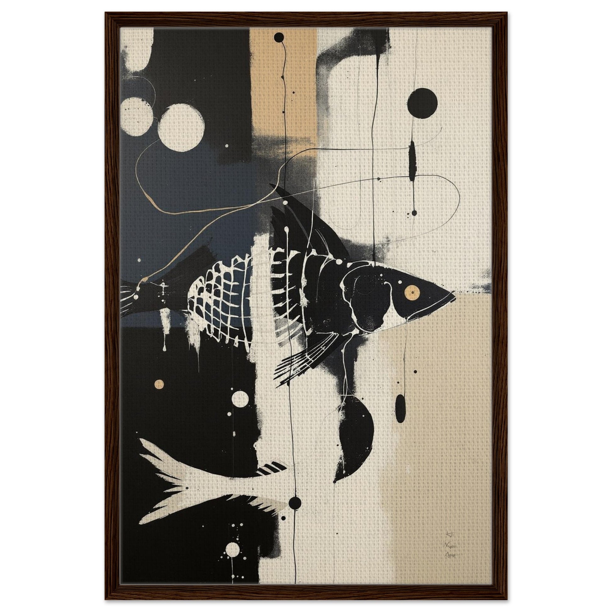 Abstract Fish Art Poster Print – Framed Modern Neutral Wall Décor Dark Brown Wood Frame 60x90 cm 24x36″ Framed Canvas
