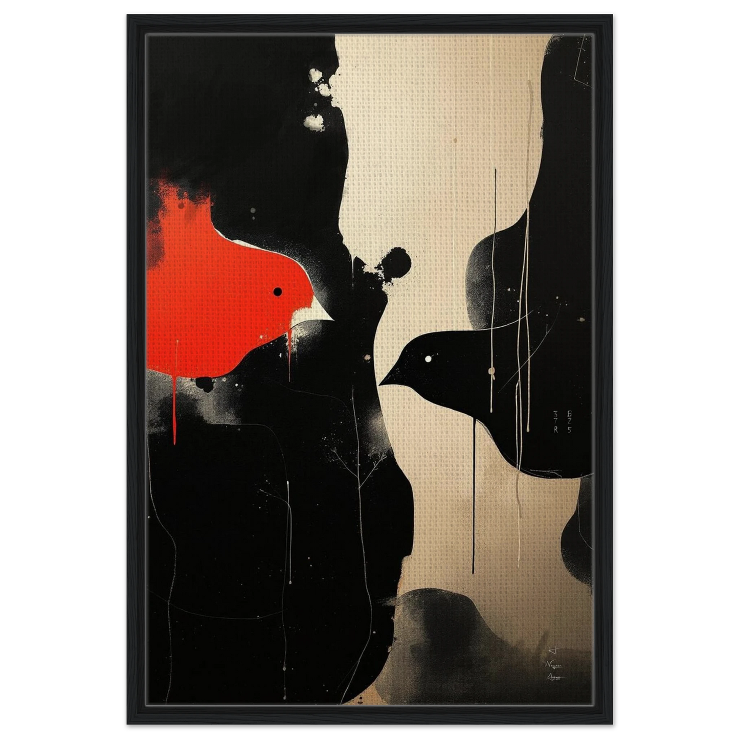 Abstract Bird Minimalist Fine Art Print 60x90 cm 24x36″ Framed Canvas Black Wood Frame