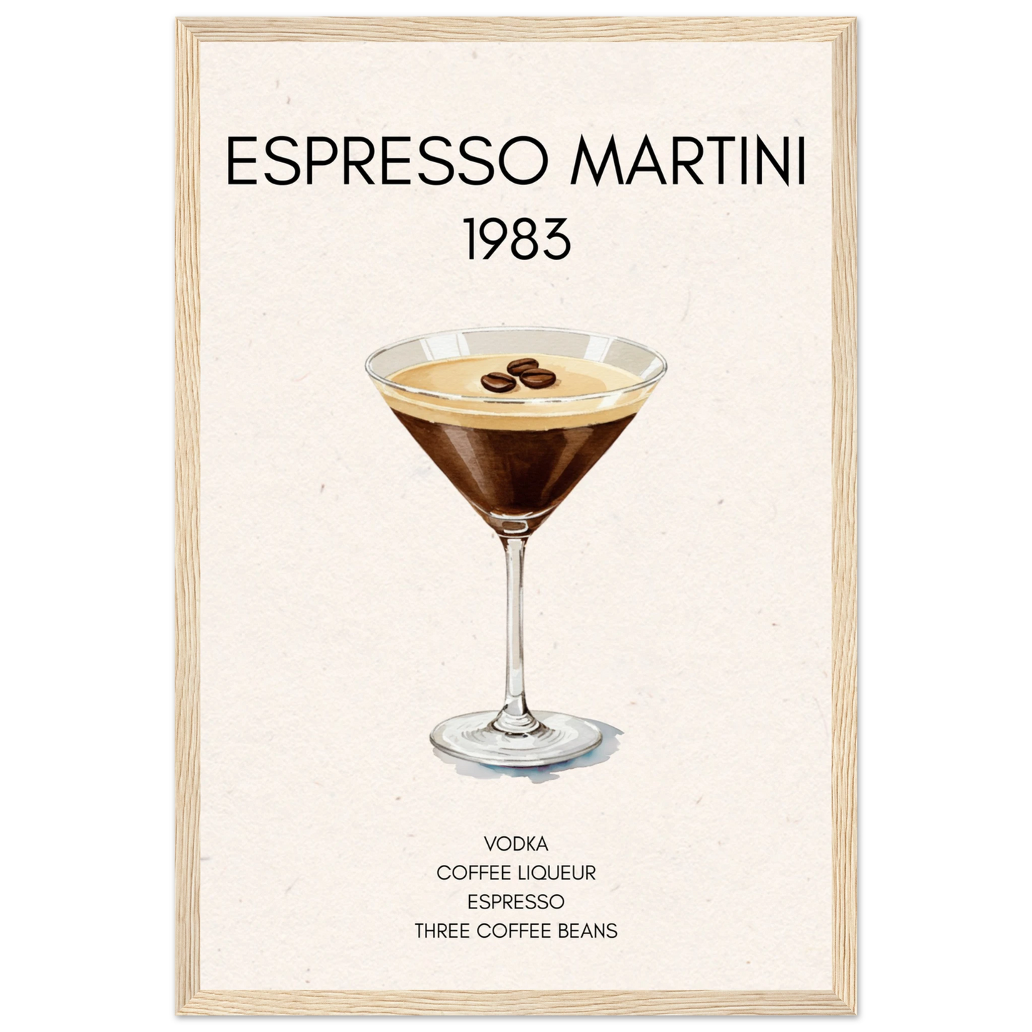 Espresso Martini Cocktail Bar Poster Print Light Wood Frame 30x45 cm 12x18″ Classic Matte Paper Wooden Framed Poster