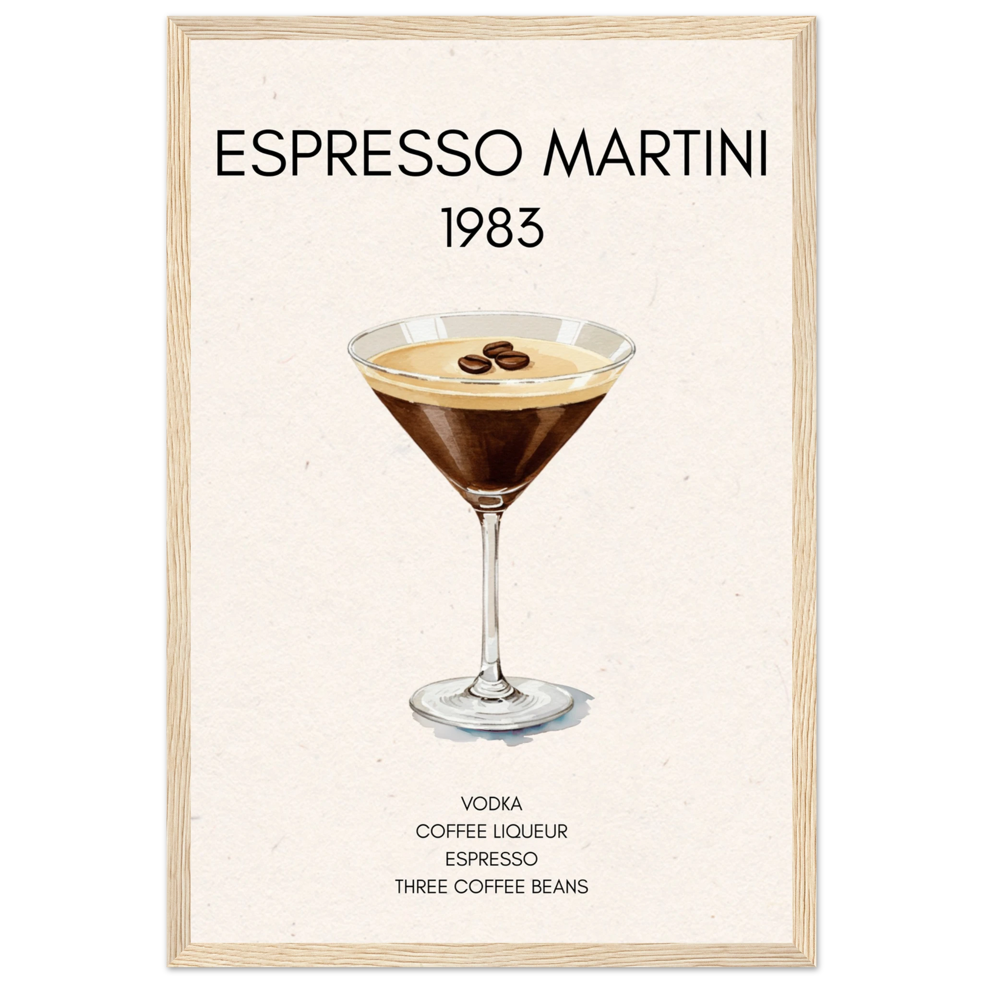Espresso Martini Cocktail Bar Poster Print Light Wood Frame 30x45 cm 12x18″ Classic Matte Paper Wooden Framed Poster