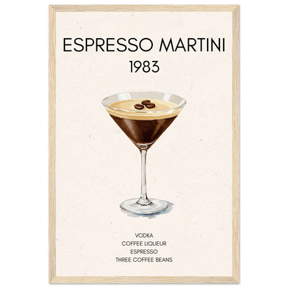 Espresso Martini Cocktail Bar Poster Print Light Wood Frame 30x45 cm 12x18″ Classic Matte Paper Wooden Framed Poster