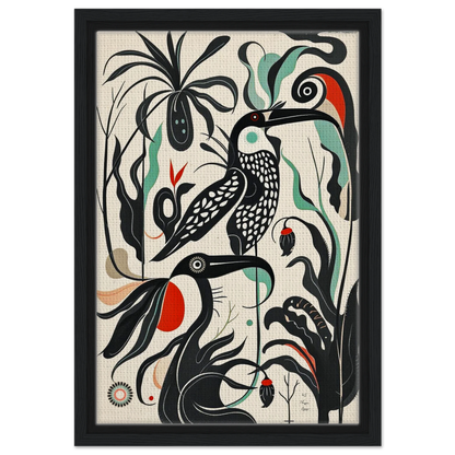 Mid-Century Modern Tropical Bird Art Print Black Wood Frame 30x45 cm 12x18″ Framed Canvas