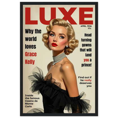 Grace Kelly Hollywood Glam Magazine Art Print Black Wood frame 30x45 cm 12x18″ Classic Matte Framed Poster