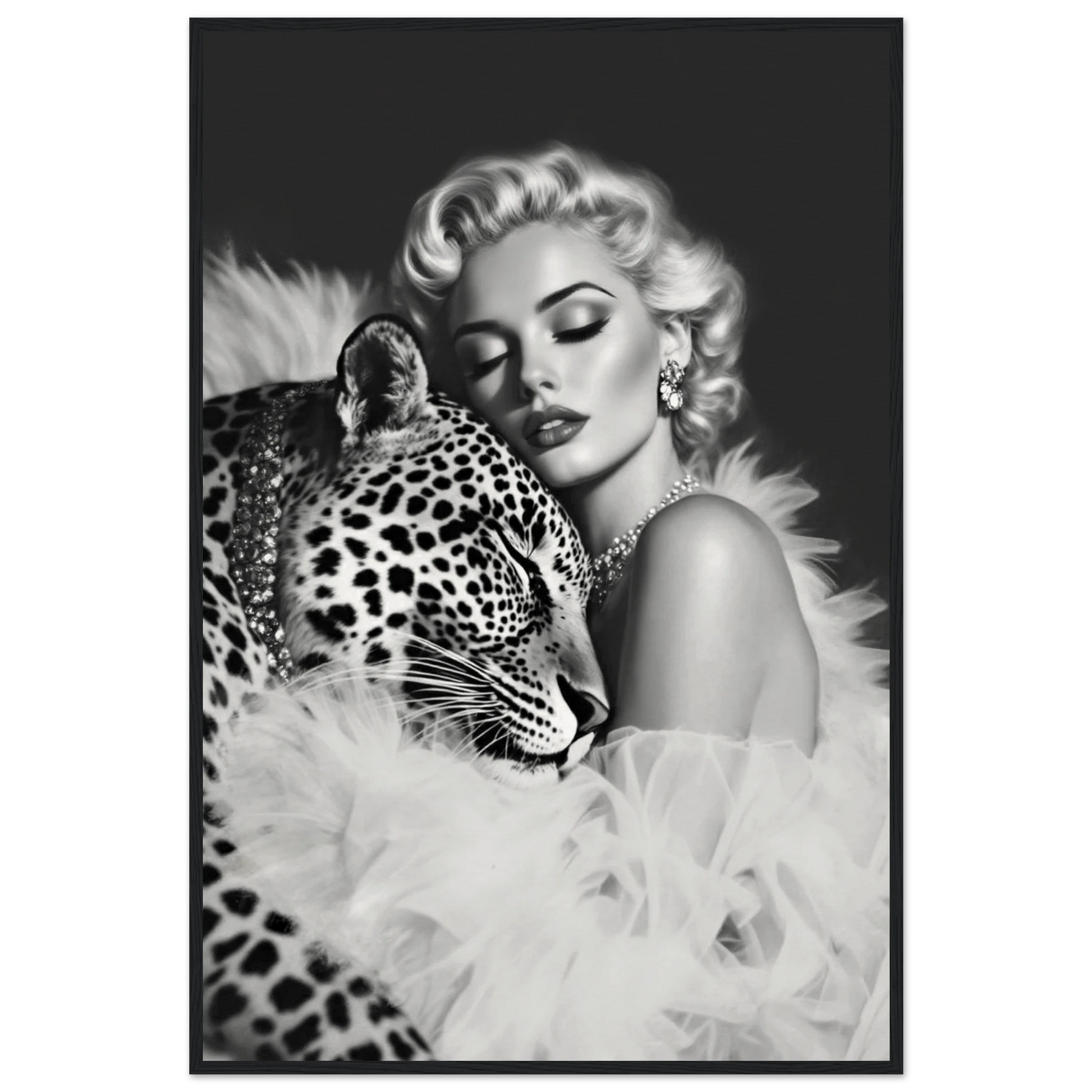 Marilyn Monroe Glam Leopard Art Print Black Wood Frame 60x90 cm 24x36″ Museum-Quality Matte Paper Wooden Framed Poster
