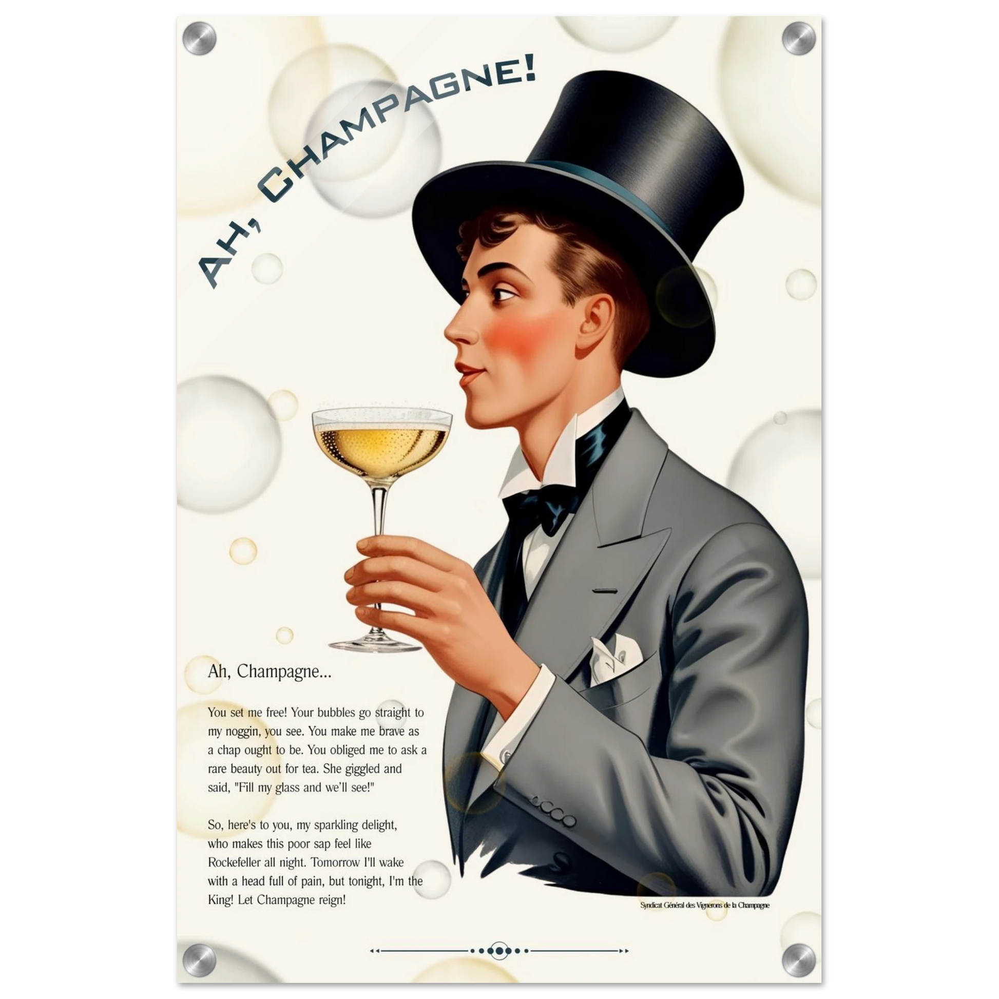 Art Deco Champagne Funny Poem Art Print 40x60 cm 16x24″ Acrylic Print -