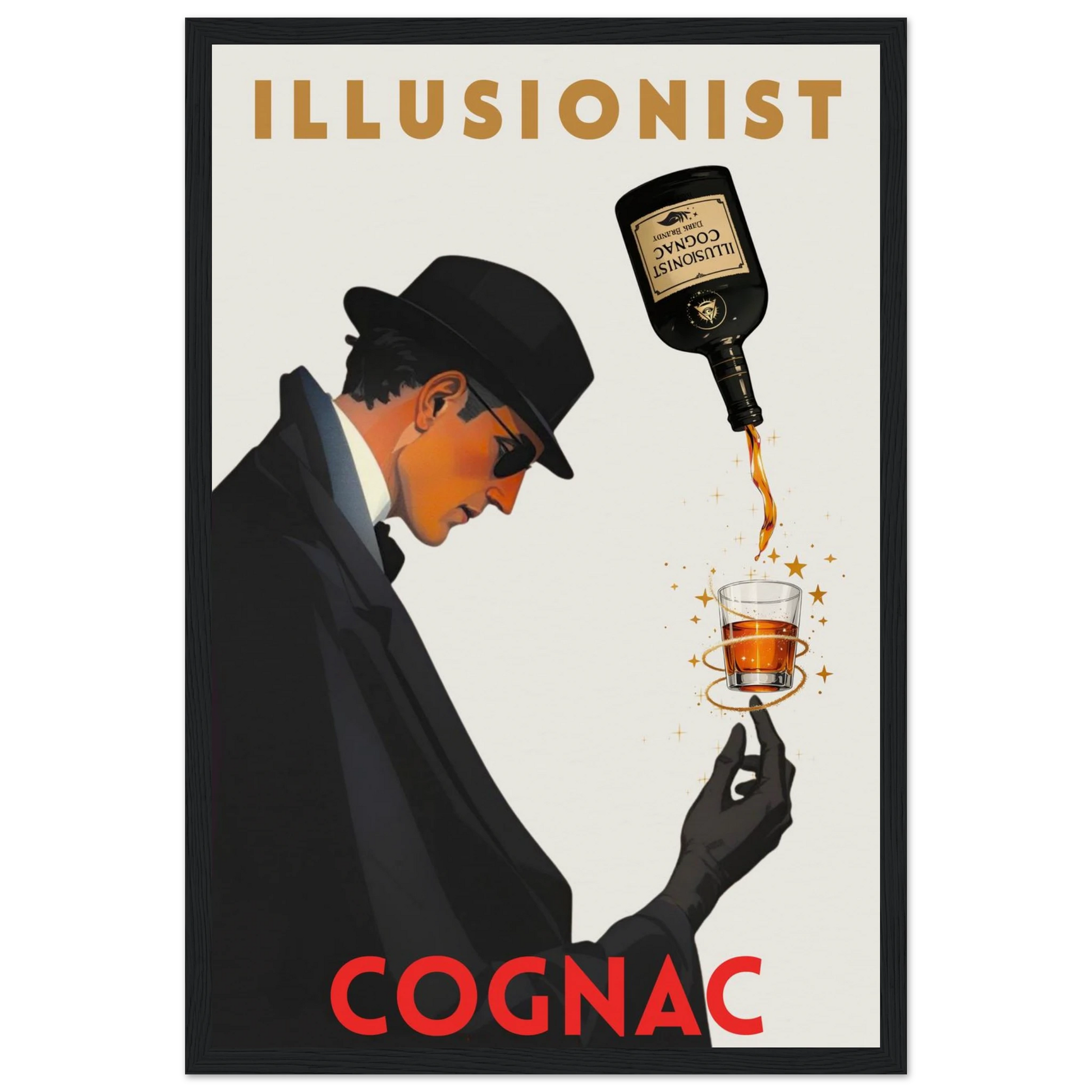 Vintage Illusionist Cognac Cocktail Bar Poster Print 30x45 cm 12x18″ Museum-Quality Matte Paper Wooden Framed Poster Black Wood Frame