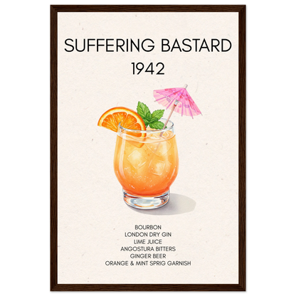 Suffering Bastard Tiki Cocktail Bar Poster Print Dark Brown Wood Frame 30x45 cm 12x18″ Classic Matte Paper Wooden Framed Poster