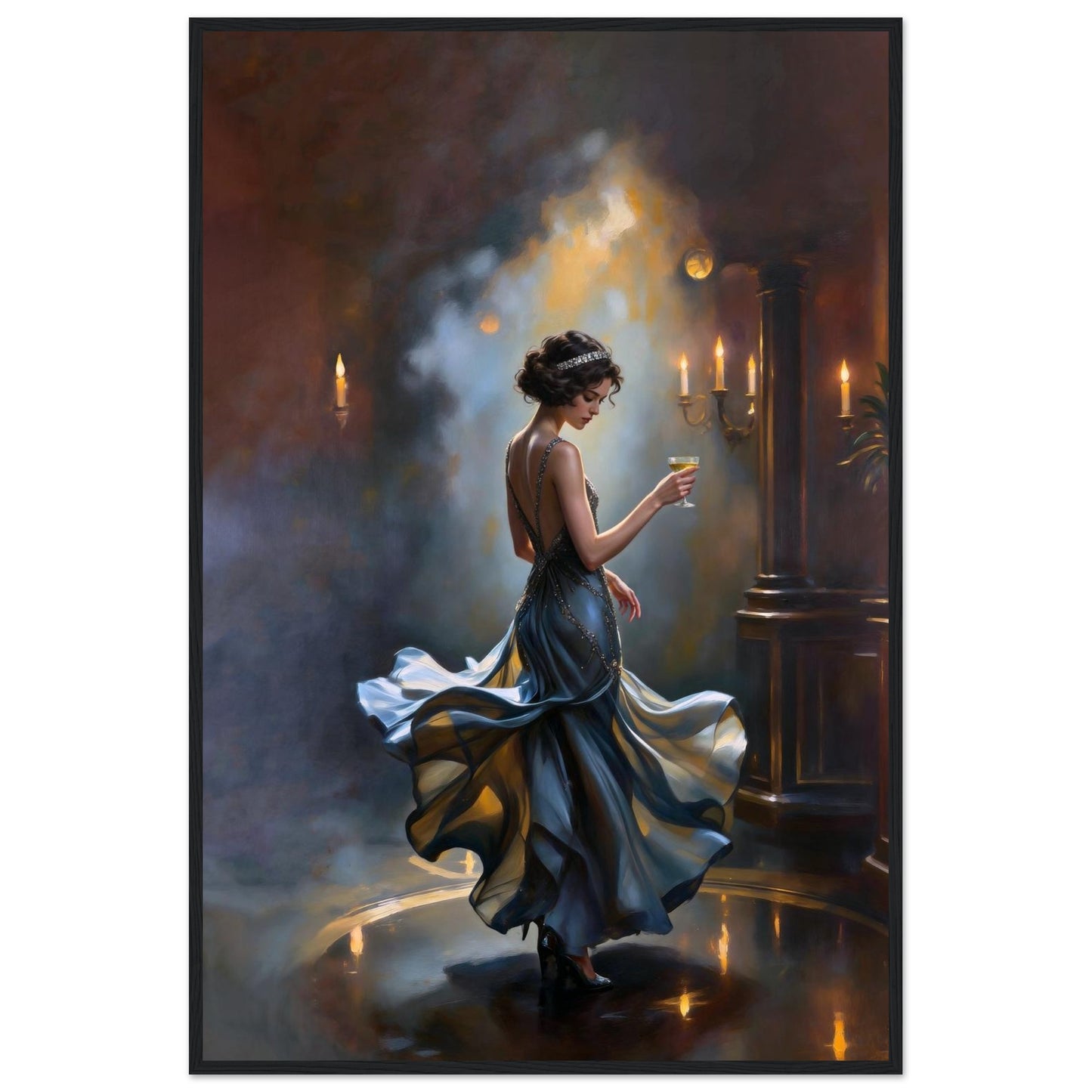1920s Speakeasy Dancing Flapper Art Deco Print 24x36″ Premium Matte Framed Poster - Black Wood