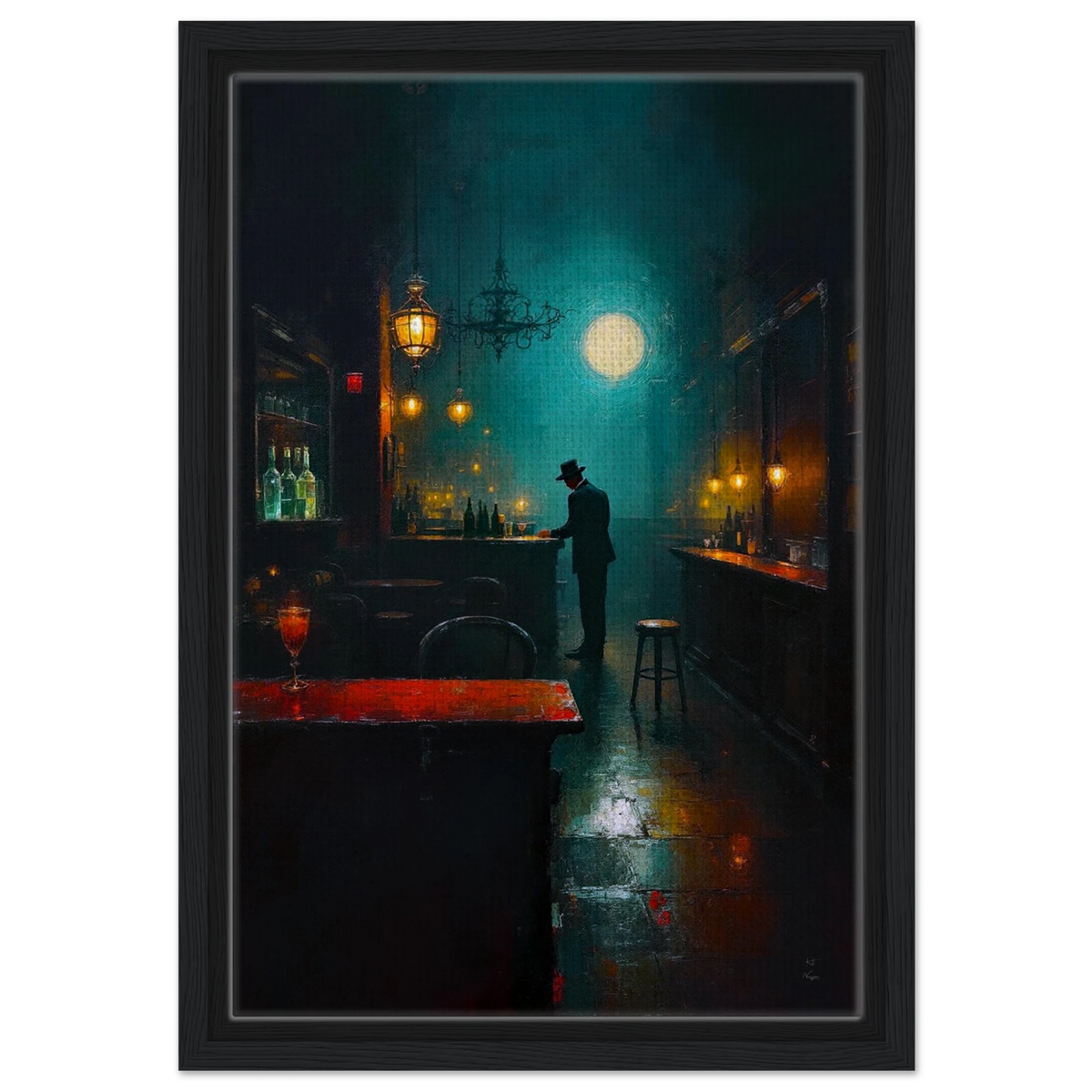Speakeasy Bootleg Prohibition Bar Art Print 30x45 cm 12x18″ Framed Canvas Black Wood frame
