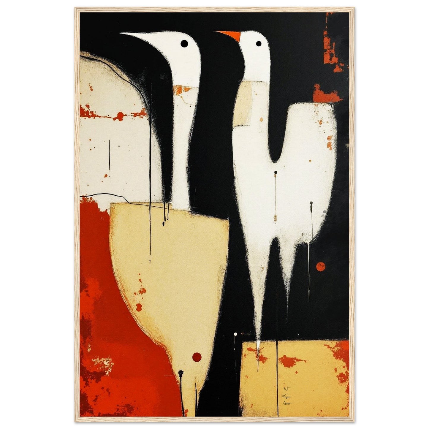 Abstract Neutral Goose Bird Art Print 60x90 cm 24x36″ Museum-Quality Wooden Framed Poster Wood frame