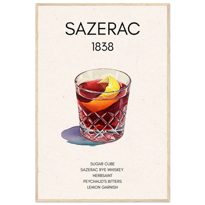 Sazerac Cocktail Bar Art Print Light Wood Frame 60x90 cm 24x36″ Classic Matte Paper Wooden Framed Poster