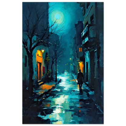 Blue Moon Night Street Scene Art Print 30x45 cm 12x18″ Sleek Acrylic Print No Frame
