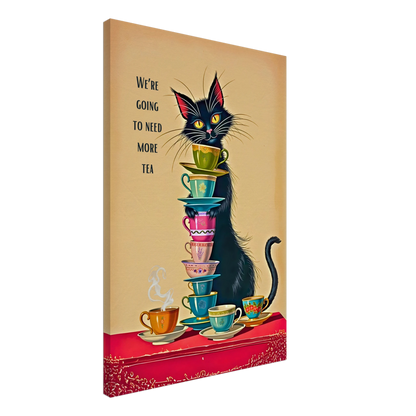 Quirky Cat Funny Tea Art Print 60x90 cm 24x36″ Gallery Wrapped Canvas No Frame