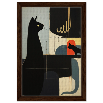 Abstract Cat & Kitten Modern Art Print Dark Brown Wood Frame 30x45 cm 12x18″ Framed Canvas