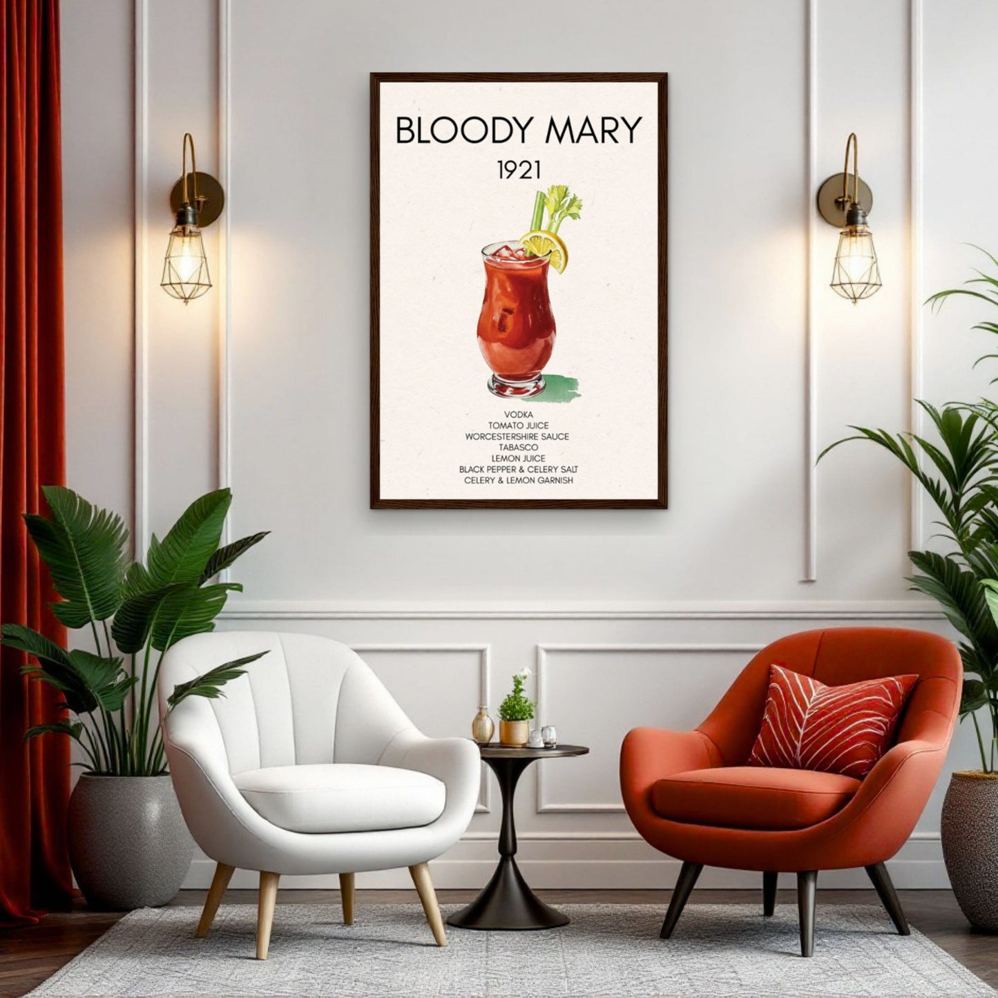 Bloody Mary Cocktail Bar Poster Print Dark Brown Wood 40x60 cm 16x24″ Museum-Quality Matte Paper Wooden Framed Poster