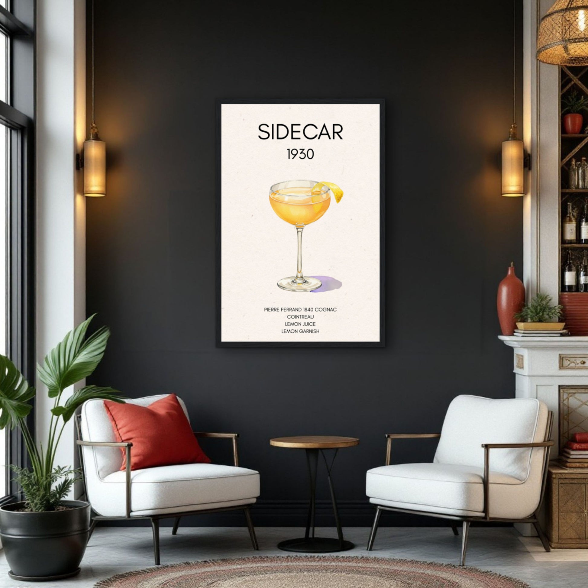 Sidecar Cocktail Bar Poster Print Black Wood Frame 30x45 cm 12x18″ Framed Canvas