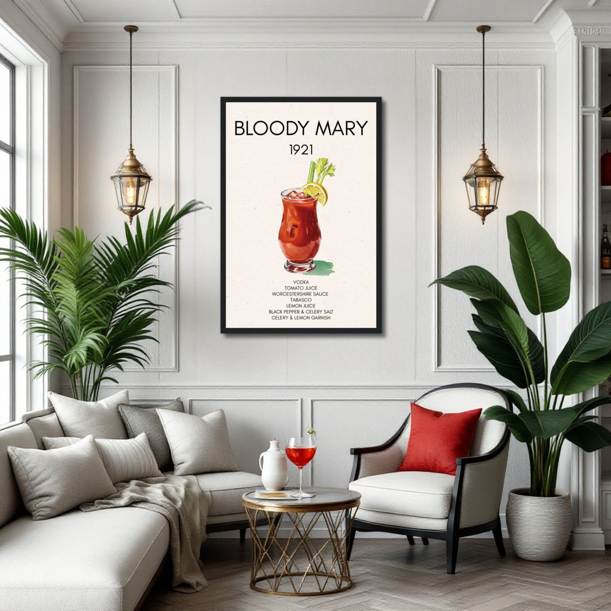 Bloody Mary Cocktail Bar Poster Print Dark Brown Wood 40x60 cm 16x24″ Museum-Quality Matte Paper Wooden Framed Poster
