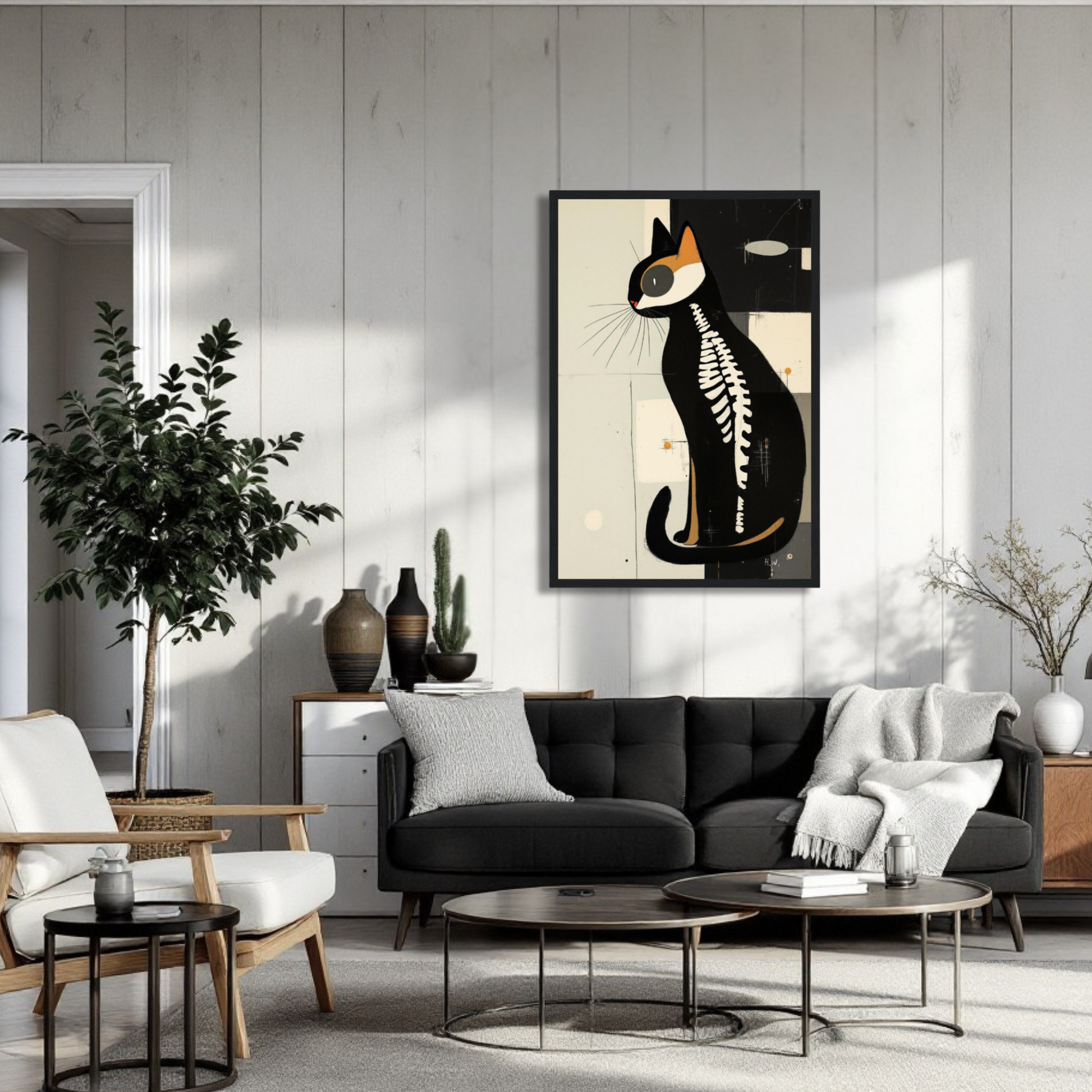 Modern Cat Skeleton Abstract Art Poster Print