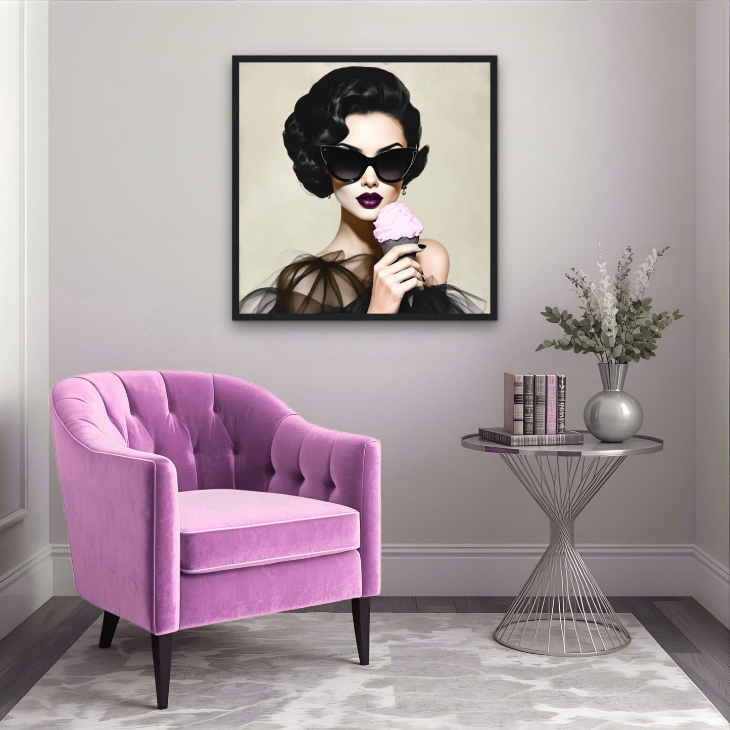 Retro Fashion Model Ice Cream Art Print