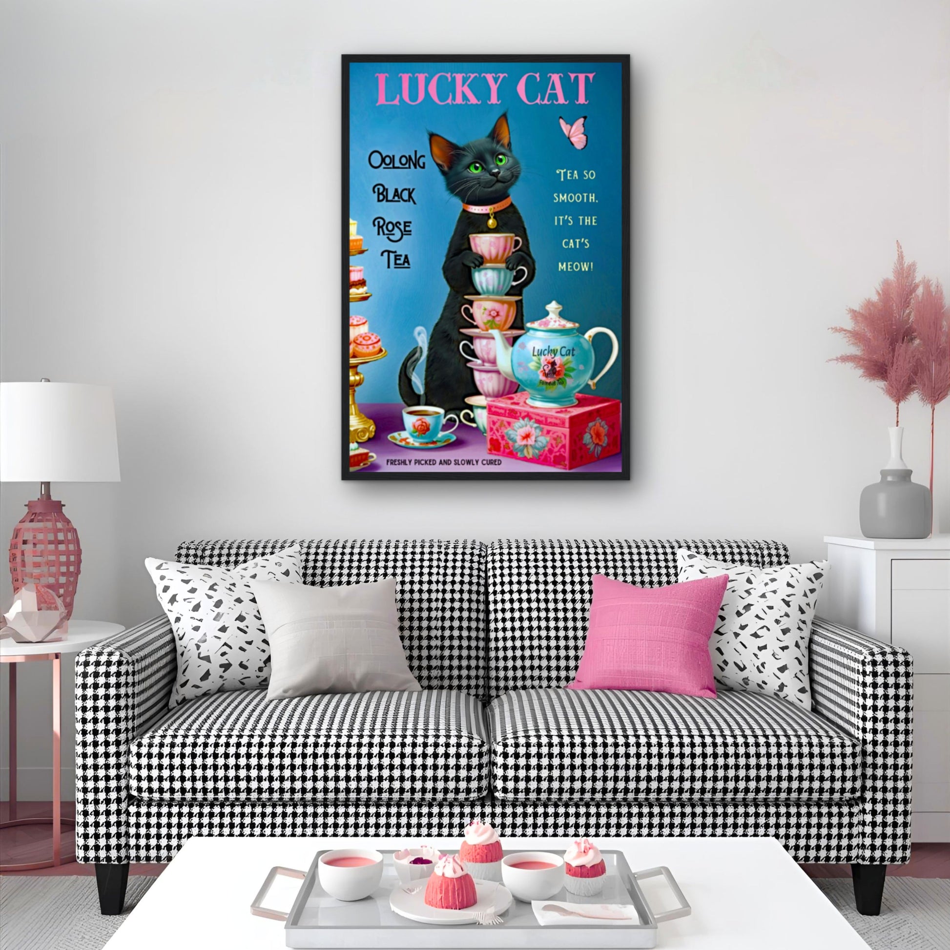Lucky Cat Vintage Oolong Tea Art Print 30x45 cm 12x18″ Premium Matte Paper Poster No Frame