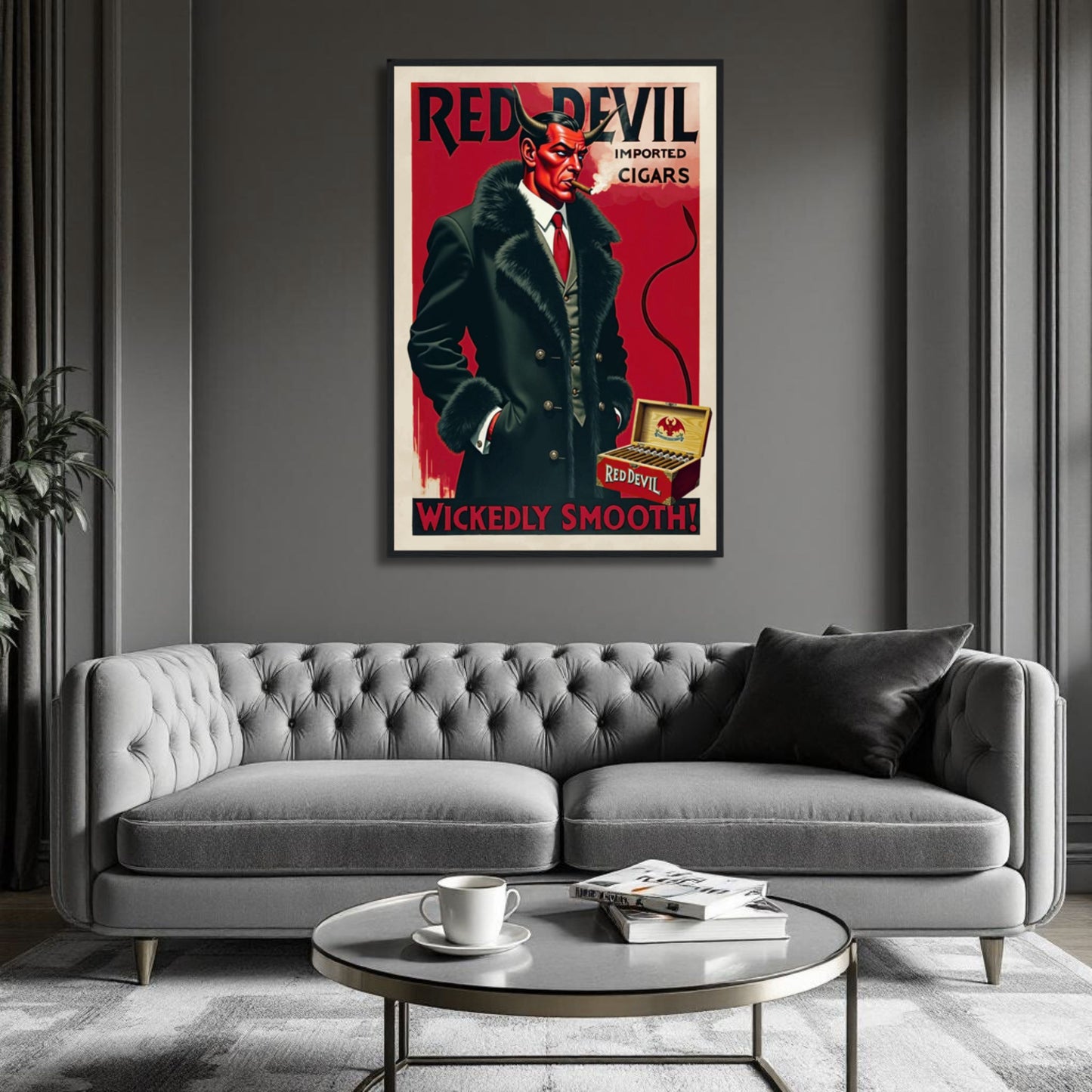 Red Devil Art Deco Cigar Art Print 30x45 cm 12x18″ Premium Matte Paper Wooden Framed Poster Black Wood Frame