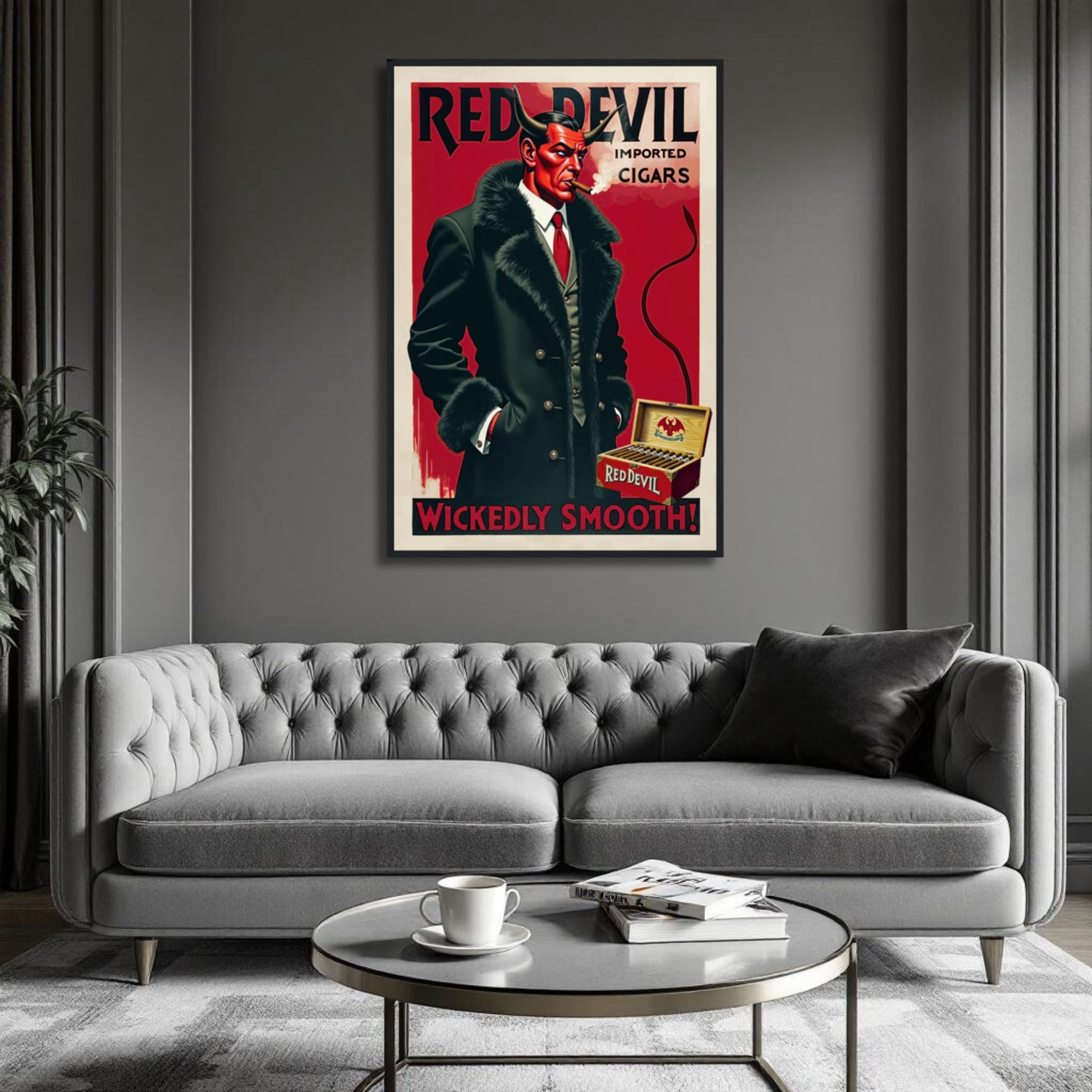 Red Devil Art Deco Cigar Art Print 30x45 cm 12x18″ Premium Matte Paper Wooden Framed Poster Black Wood Frame