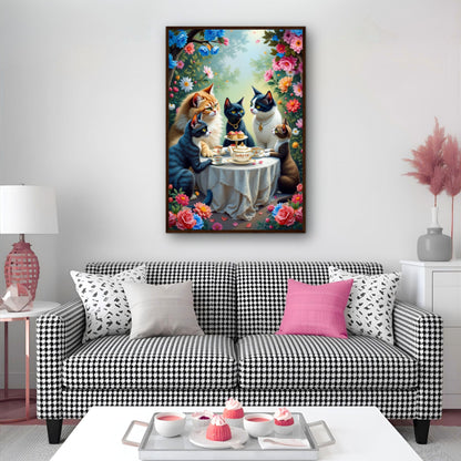 Lucky Cat Tea Party Botanical Art Print