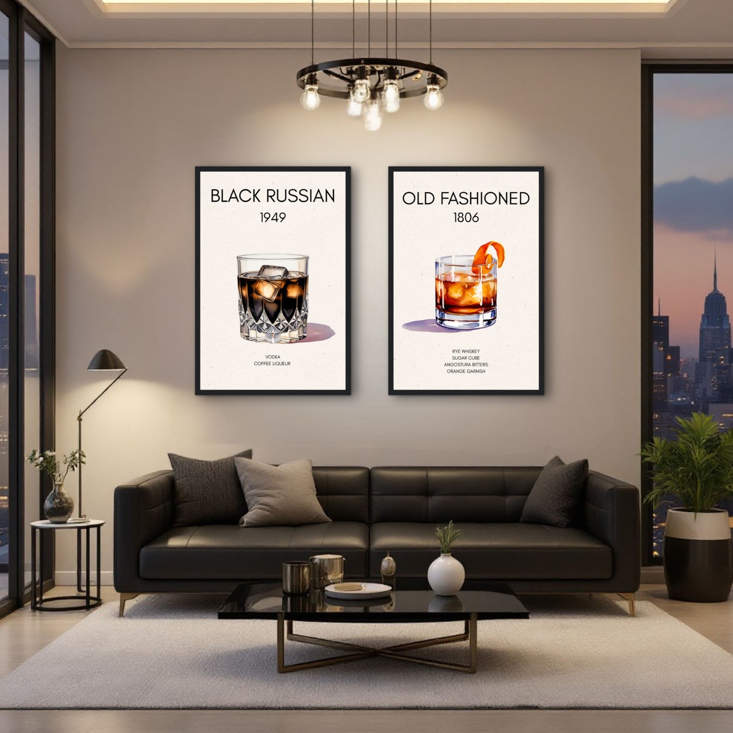 Black Russian Cocktail Bar Art Poster Print Light Wood Frame 60x90 cm 24x36″ Framed Canvas