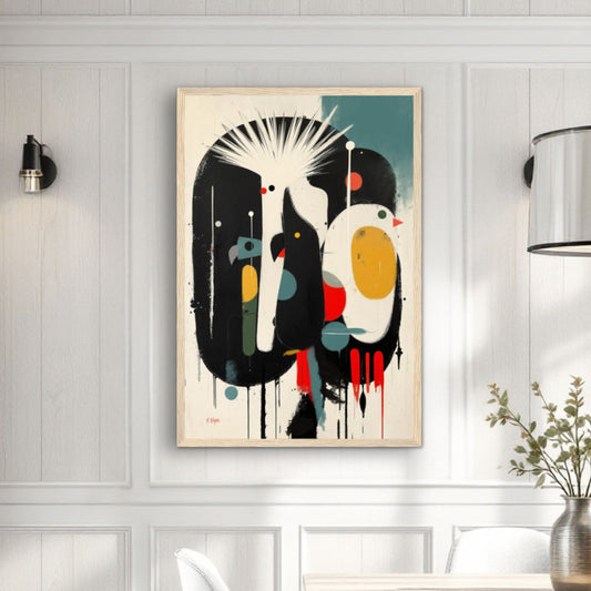 Modern Cockatoo Bird Art Poster Print - Framed Tropical Mid- Century Wall Decor