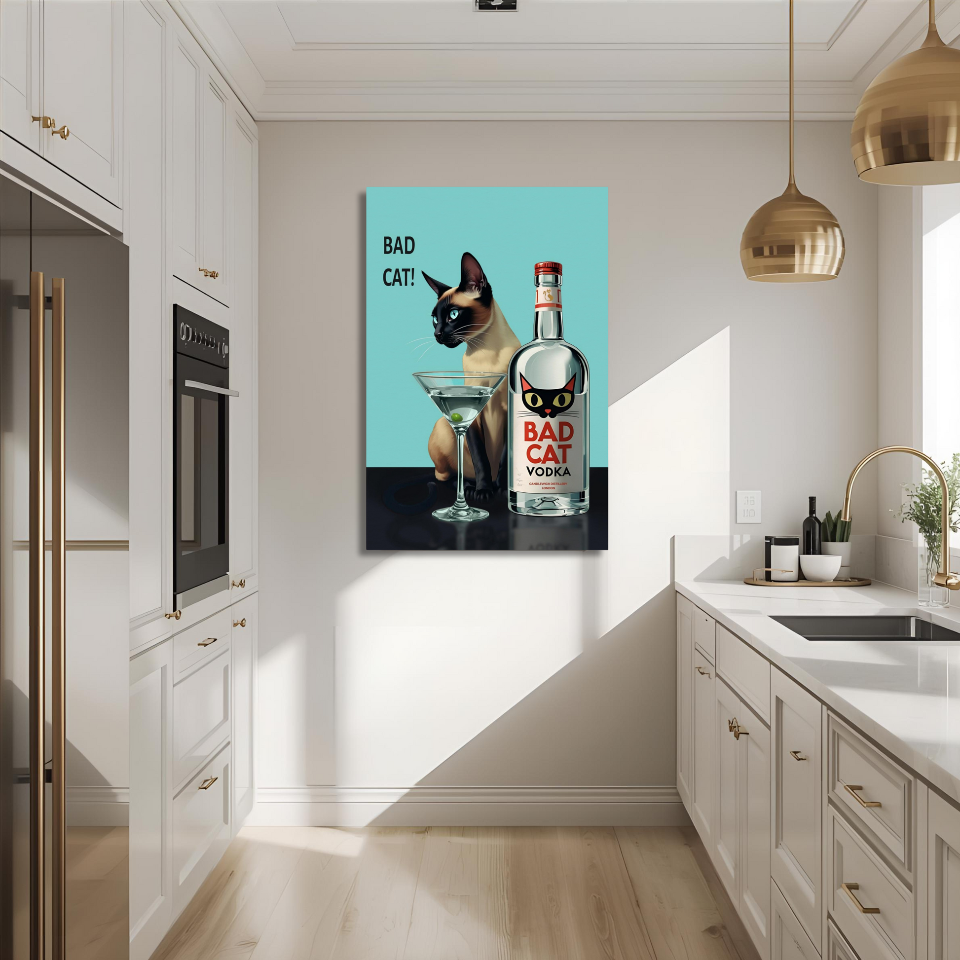 Siamese Cat Retro Martini Cocktail Bar Art Print