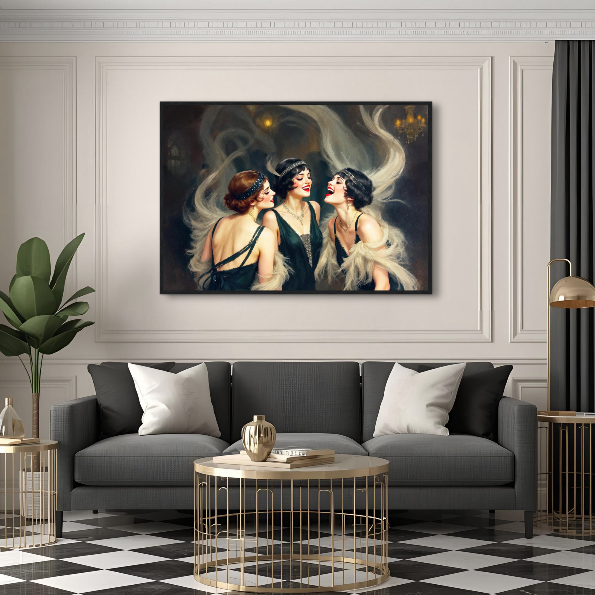 Flapper Girls Speakeasy Gatsby Art Print Dark Brown Wood Frame 60x90 cm 24x36″ Classic Matte Framed Poster