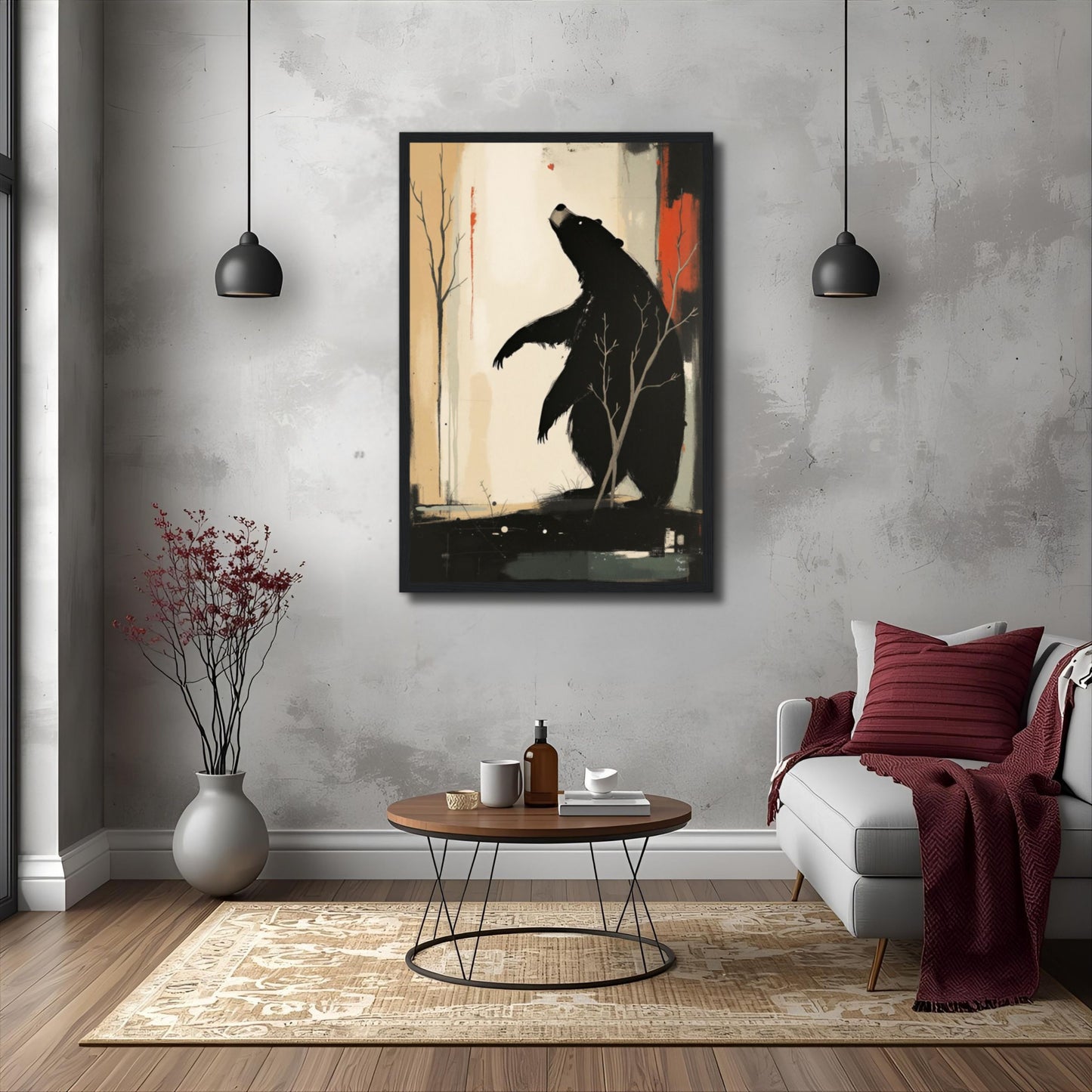 Abstract Bear Wildlife Art Print 20x30 cm 8x12″ Framed Canvas Light Wood Frame