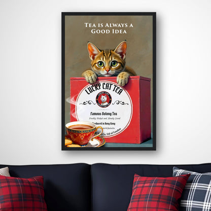 Tabby Lucky Cat Tea Vintage Kitchen Art Print