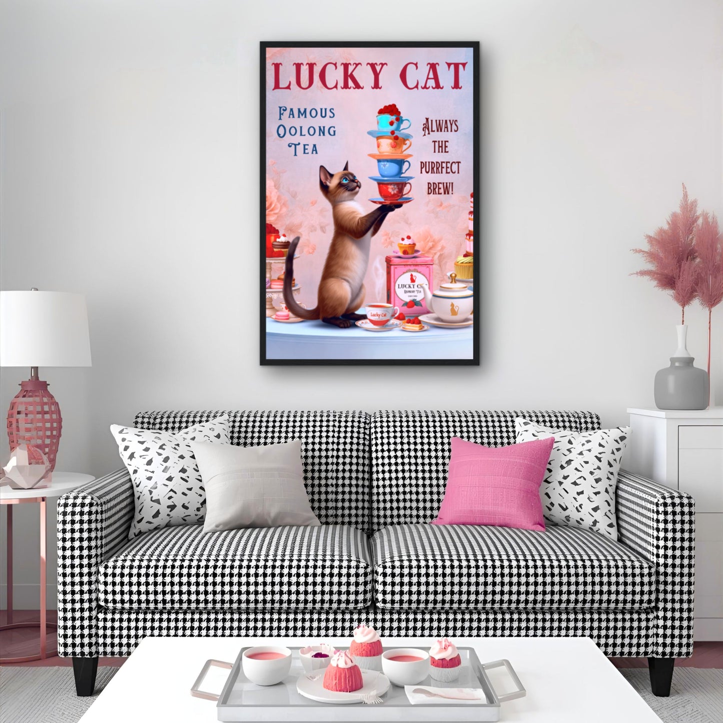 Siamese Lucky Cat Vintage Tea Art Print