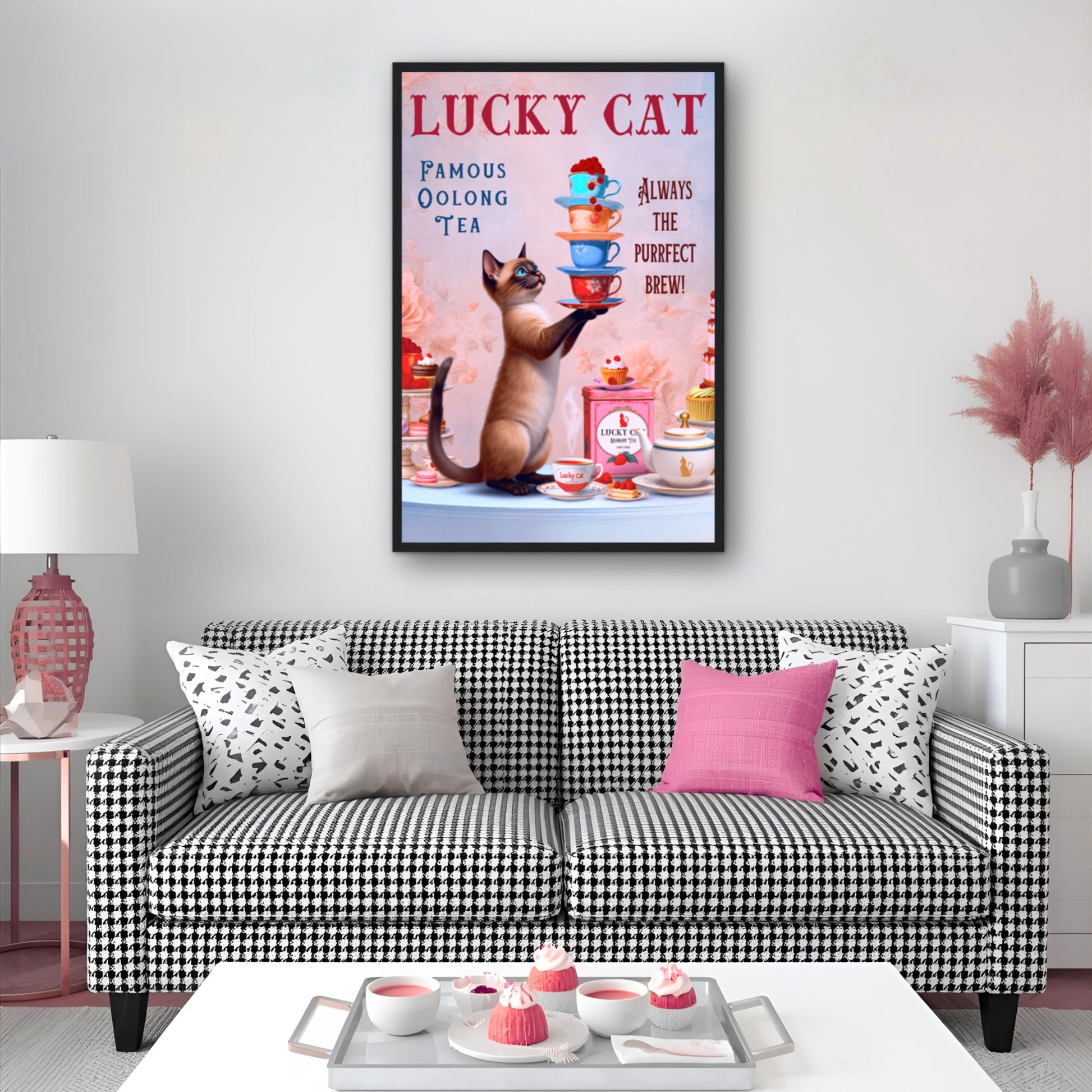 Siamese Lucky Cat Vintage Tea Art Print