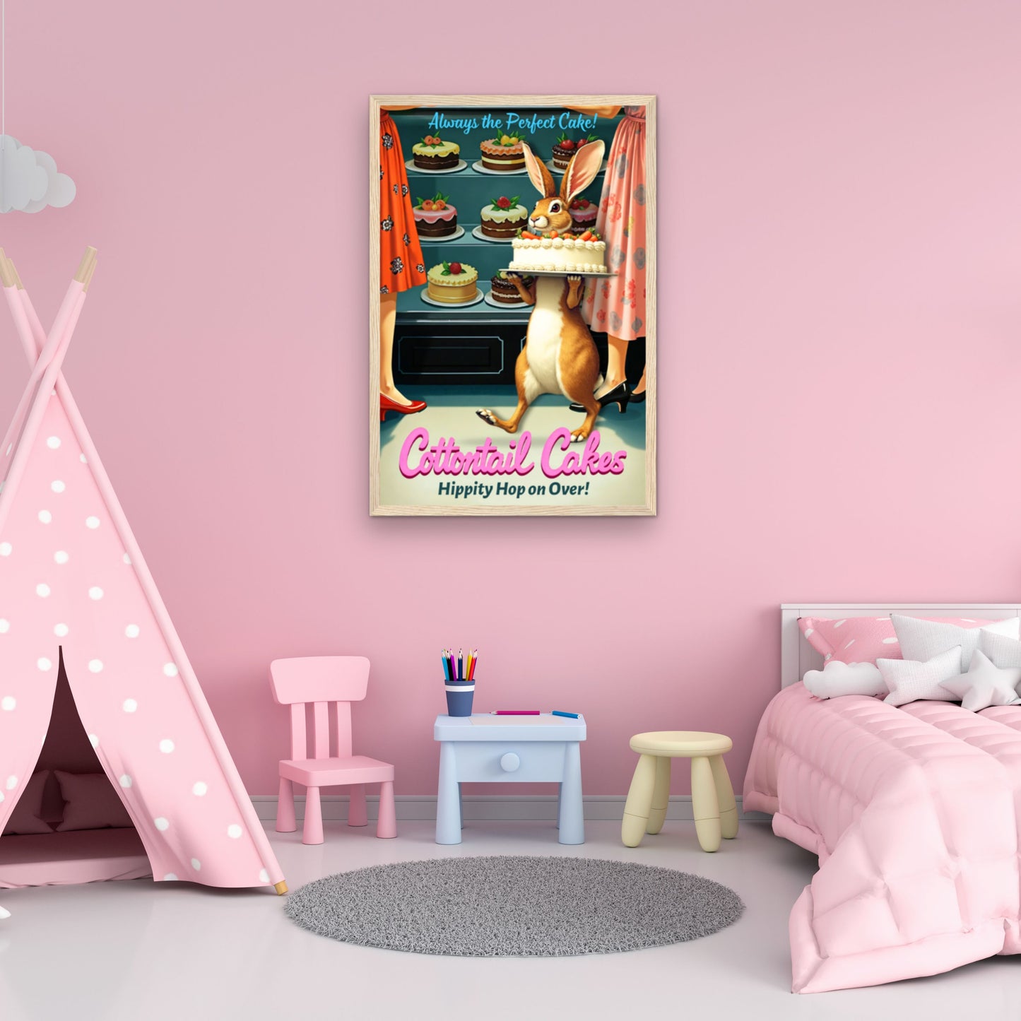 Cottontail Cakes 1950s Rabbit Art Print