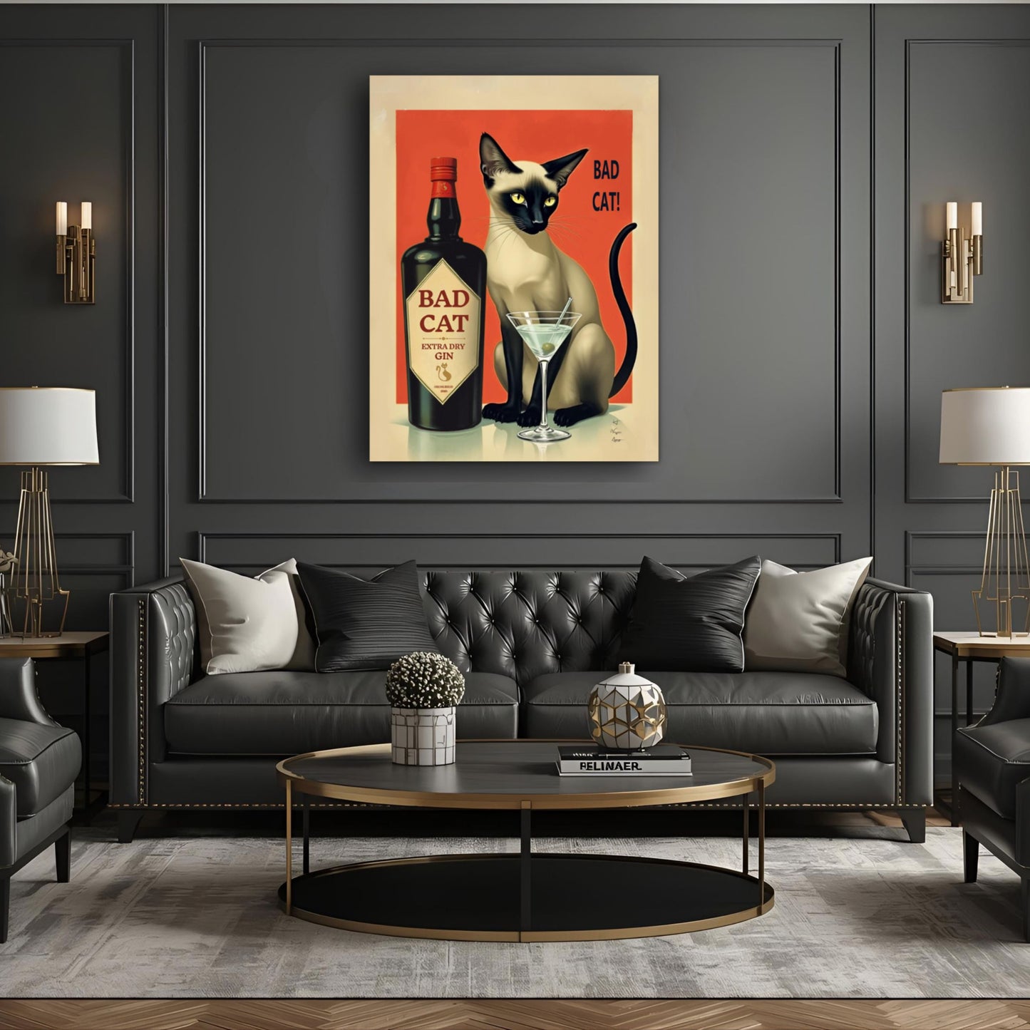 Siamese Cat Gin Martini Cocktail Art Print
