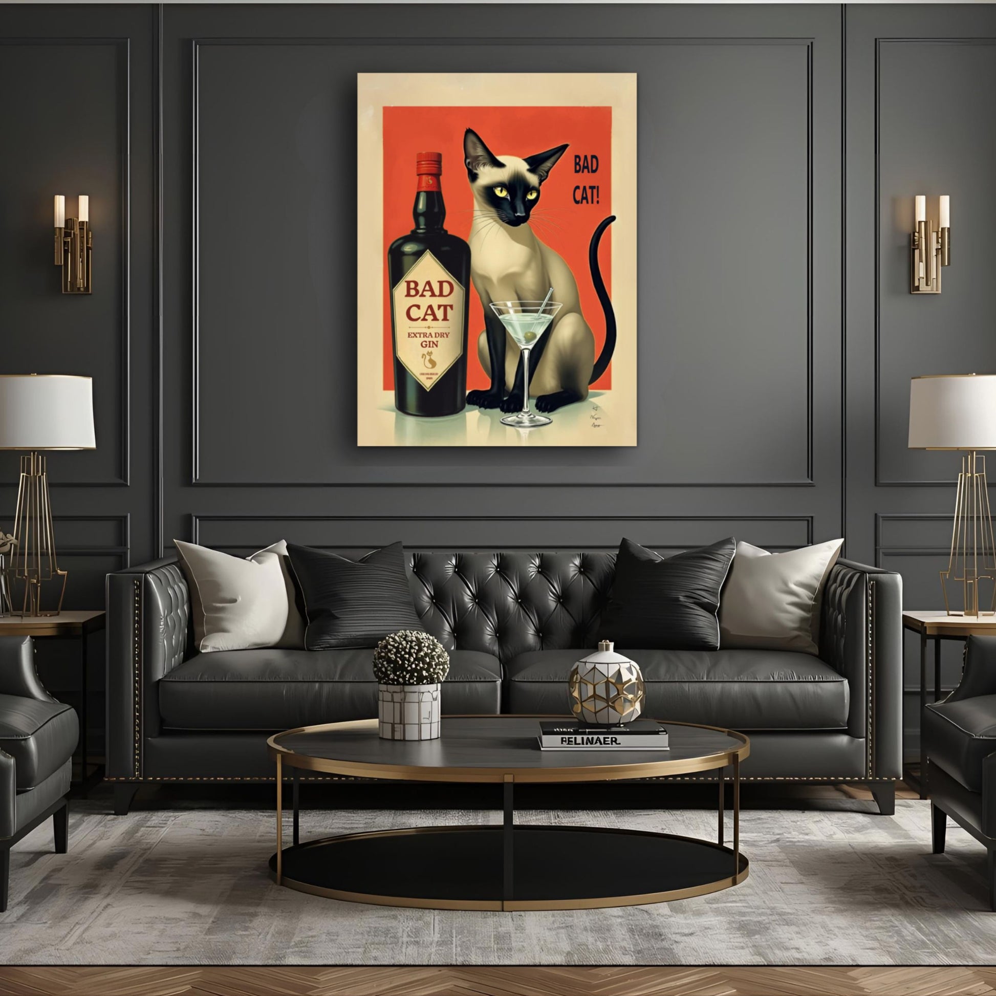 Siamese Cat Gin Martini Cocktail Art Print