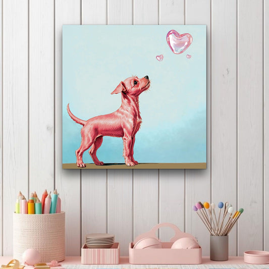 Pink Puppy Bubble Heart Vintage Art Print