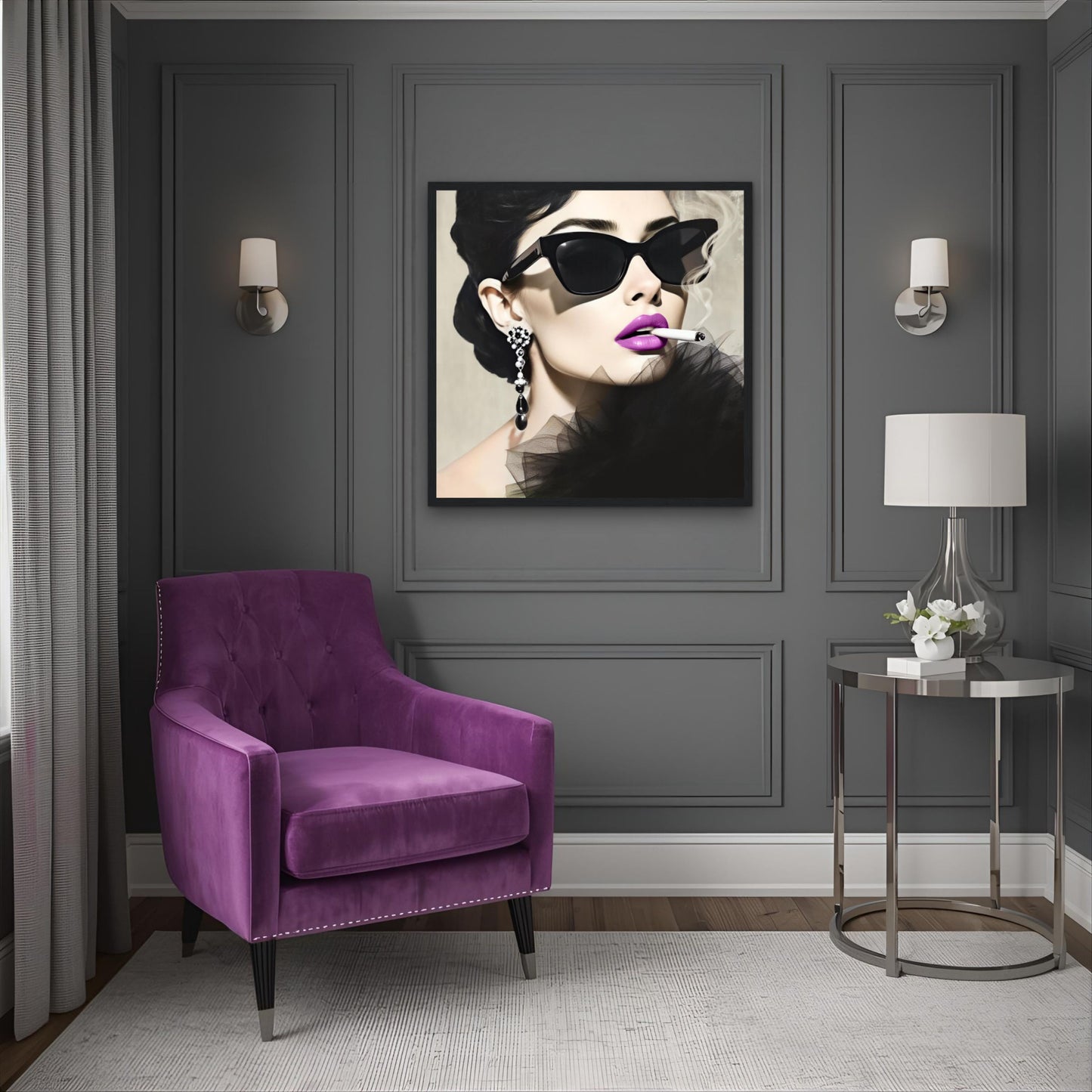 Smoking Girl Retro Fashion Model Art Print